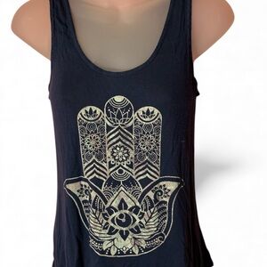 GAIAM Navy Tank Top with Gold Hamsa Design (item#10102)